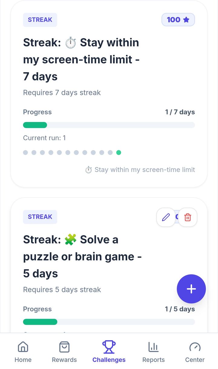 Streak challenges with progress bars